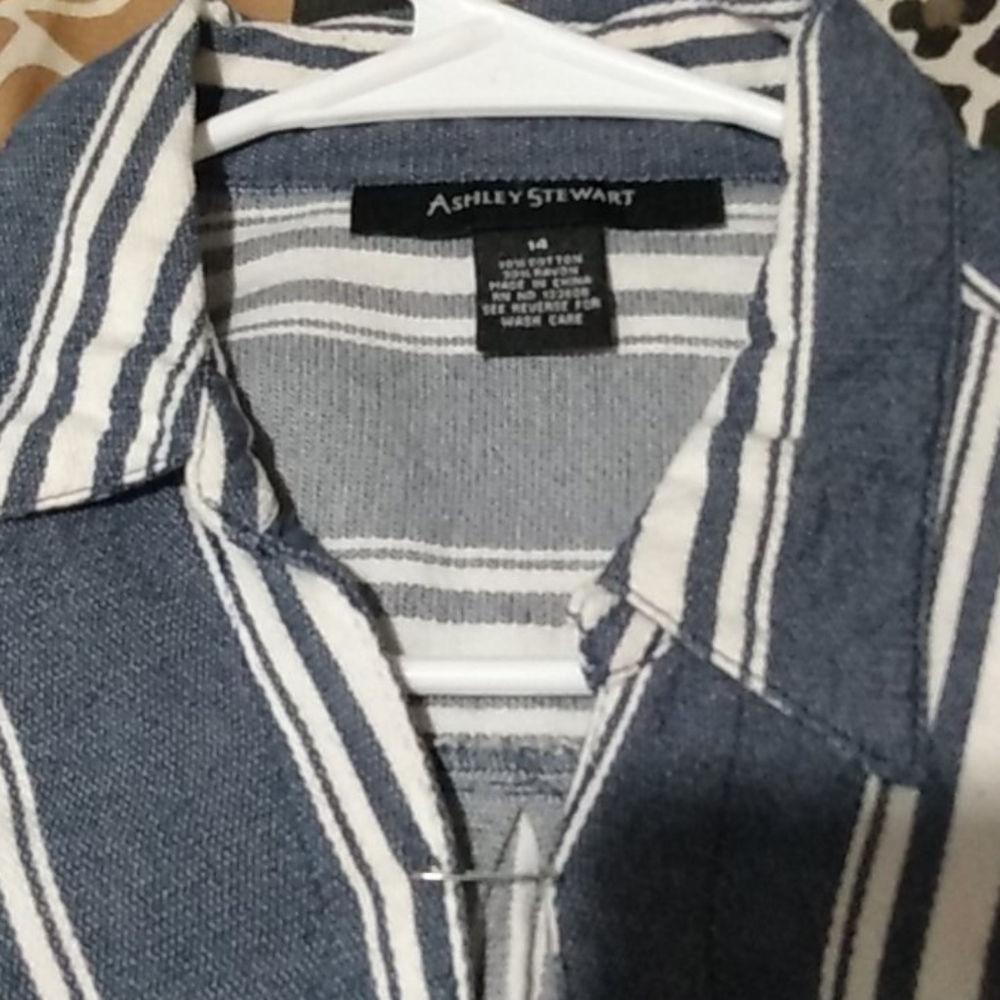 Denim blue and white blouse